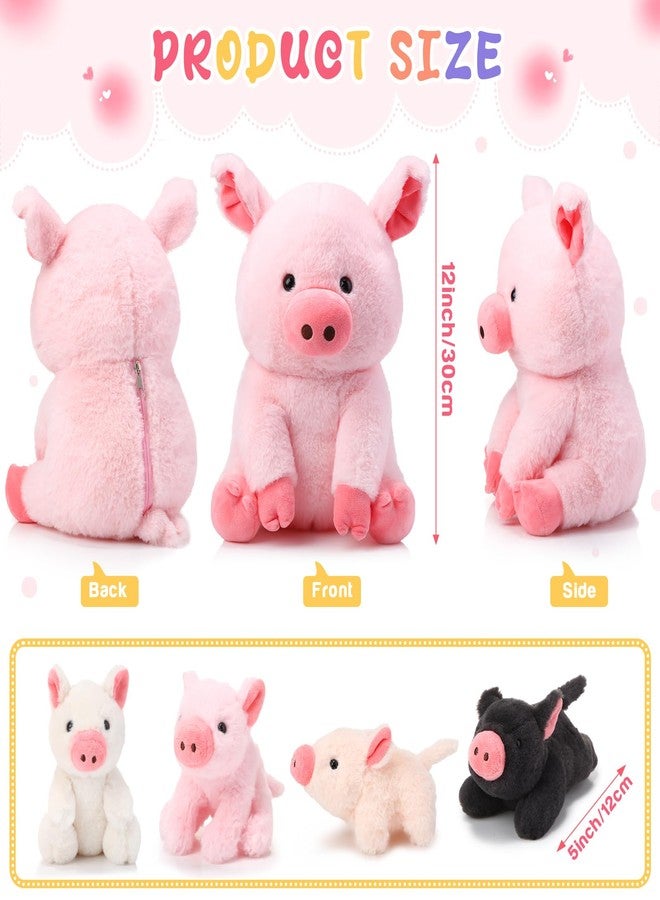 Silipull 5 Pcs Pig Stuffed Animals, 12 Inch Large Plush Mommy Pig with 4 Little Baby in Mother Belly, Gifts for Mothers, Boys and Girls' Graduation Birthday Party Favors(Sitting) - Image 2